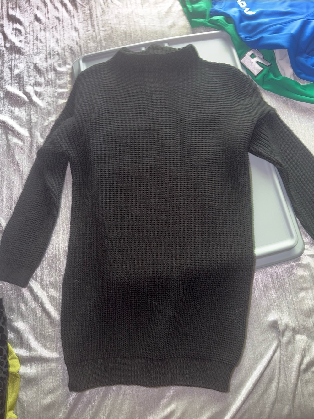 Black Rib-Knit Mock Neck Sweater Dress - Women